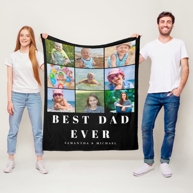 Blankett för bästa Pappa 9-foto-Namn-flottan Fleecefilt (På plats)