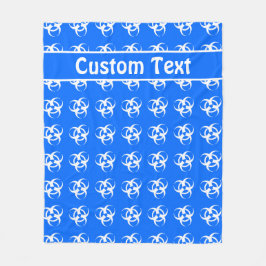 Blankett för blå och vit biofarlighet med text fleecefilt