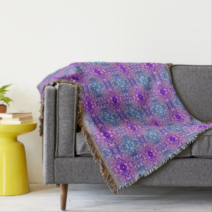 Blankett för Boho Lila Blue Flower Mönster Throw B Filt