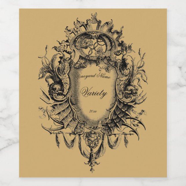 Blankett för delfiner och grapevine Cartouche Vinflaska Etikett (Singel etikett)