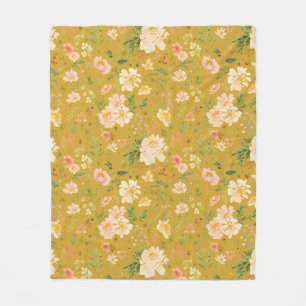 Blankett för Fall Flower Watercolor Mustar Gult Bl Fleecefilt