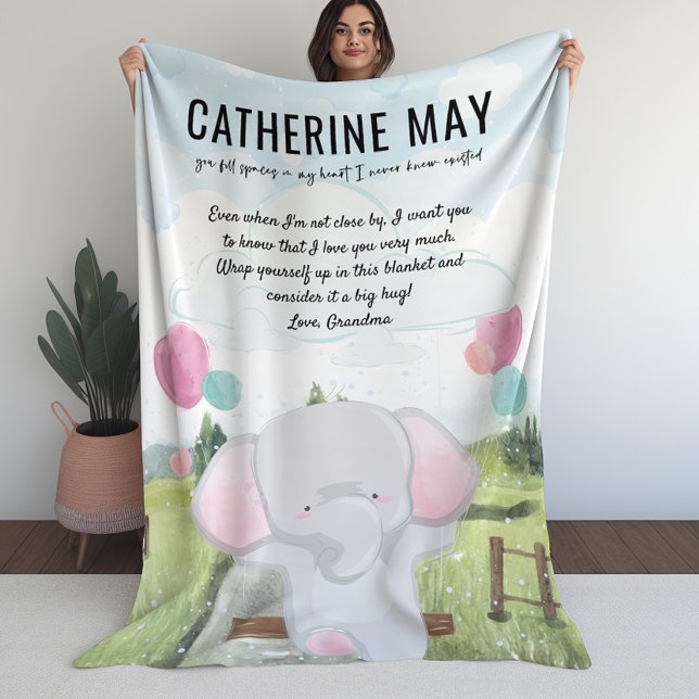 Blankett för farmor med Message och Elephant Fleecefilt (Blanket for Grandchild with Message and Elephant)