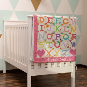Blankett för flicka Alphabet Quilt Design Fleece B