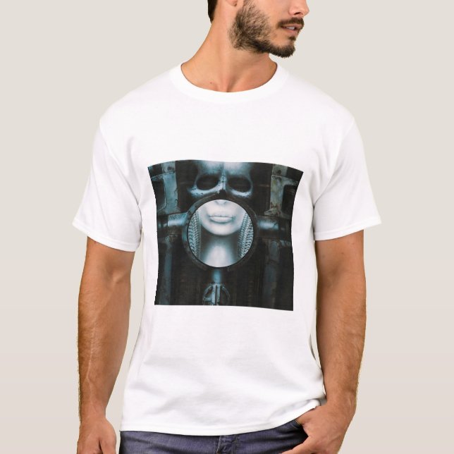Blankett för halvmåns HR Giger Skull-projektion T Shirt (Framsida)