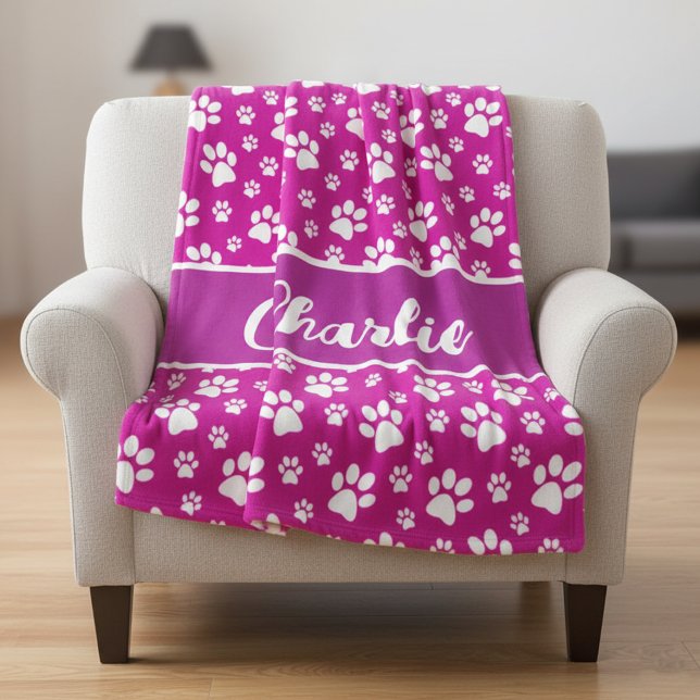 Blankett för Personligen mysigt utskrift - Hund P Fleecefilt (Pink personalized dog blanket for dog lovers)