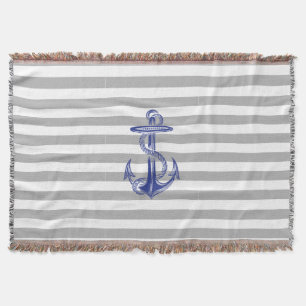 Blankett med blå ankor Grått Vit Rand-pipa Filt