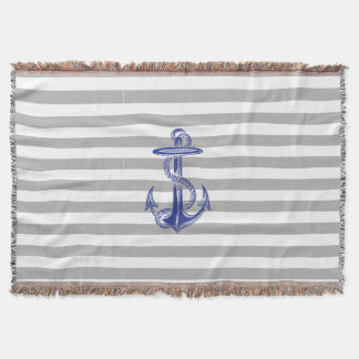 Blankett med blå ankor Grått Vit Rand-pipa Filt