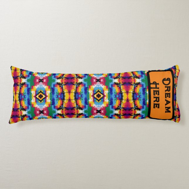 Blankett med ljusa och färgstarka proppar kroppskudde (Framsidan)