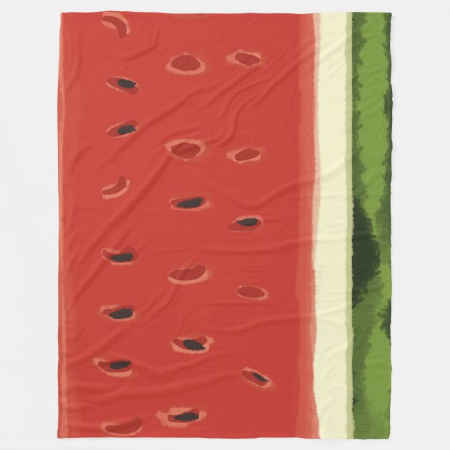 Blankett med ljusröd vattenfärg Watermelon Fleece  (Framsidan)