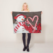 Blankett med Snögubbe och Candy cane Heart