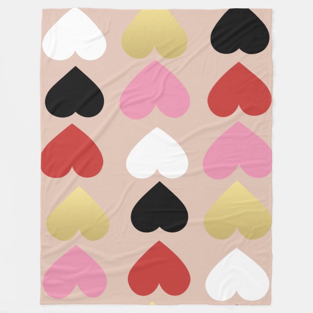 Blankett med snyggt och färgstarka hjärtan. fleecefilt (Framsidan)