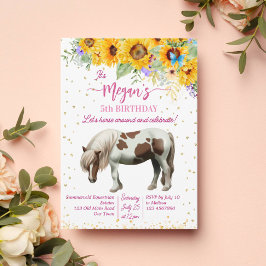 Blankett Pony födelsedagsfest solblommor glitter Inbjudningar