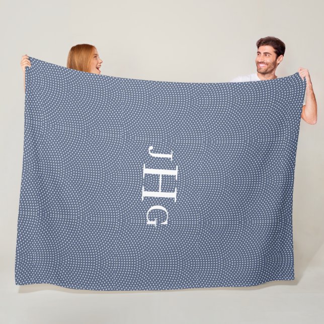 Blankett, vit, polka-dot, i monogrammet Fleece Bla (På plats)