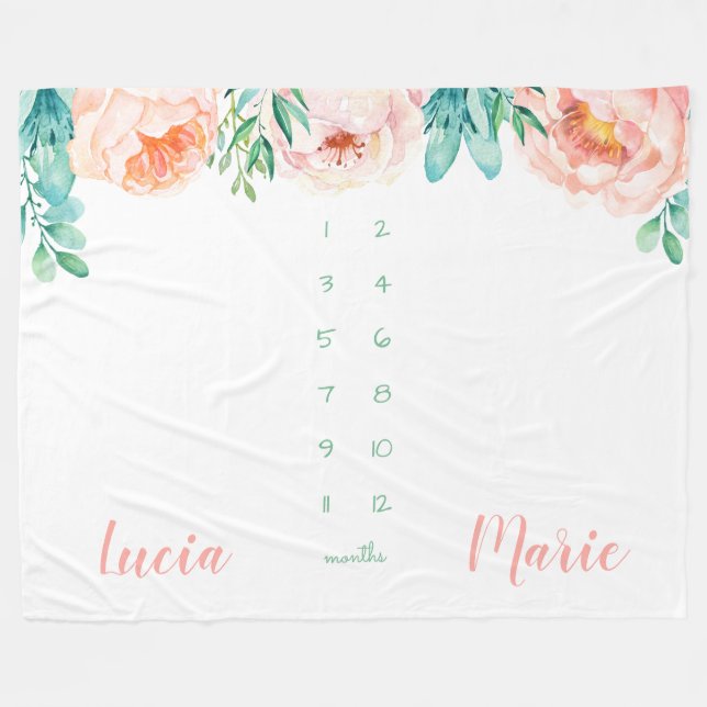 Blankettpersika med halvmånstlig dubbelfärgad flic fleecefilt (Framsidan (Horisontell))