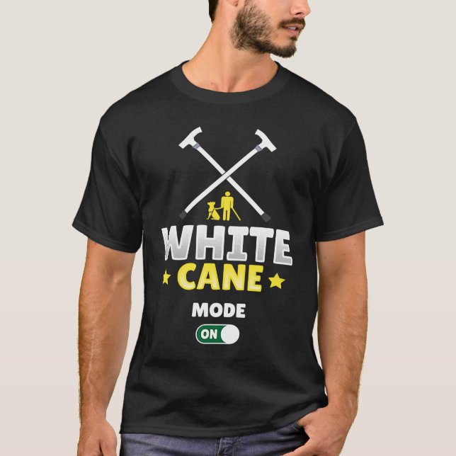 Blankhet Vit Käpp Modus ON Blind T Shirt (Framsida)