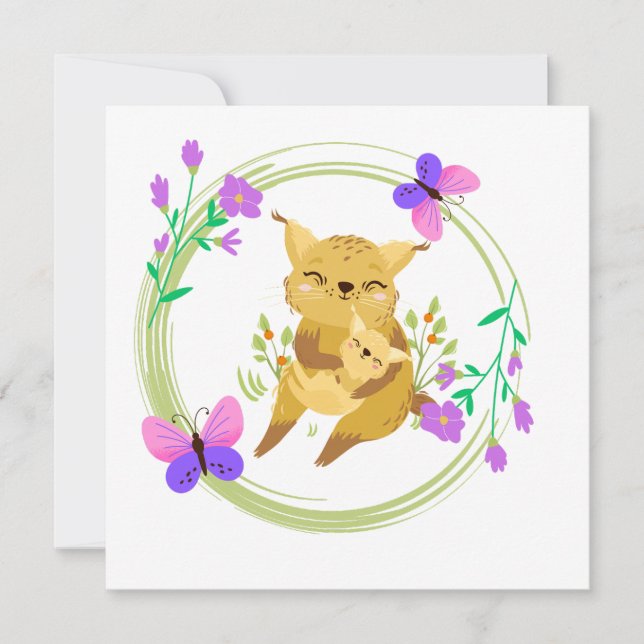 Blankkort för mamma och baby lynx/wildcat (Framsida)