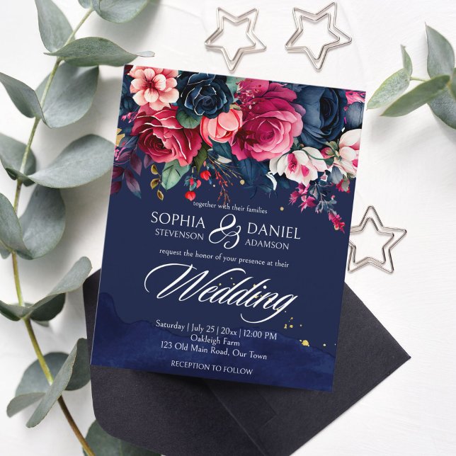 Blankmall för bröllopsinbjudan till marint blått r (Skapare uppladdad)