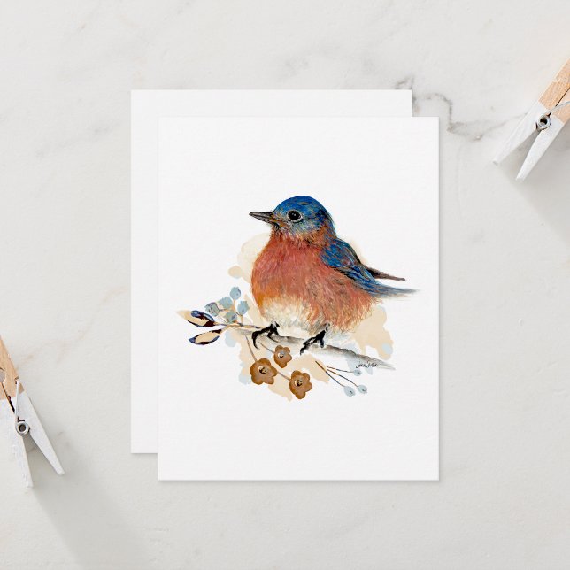 Blankt blankt blått vattenfärgsanteckningskort (Beautiful Bluebird Watercolor Blank Note Card from Jenn Steffen Art)