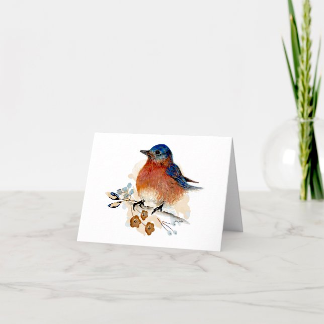 Blankt blankt blått vattenfärgsanteckningskort anteckningskort (Beautiful Bluebird Watercolor Blank Note Card from Jenn Steffen Art)