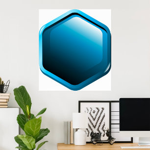 Blankt Blått Hexagonalt Ikon Modern Geometrisk Poster