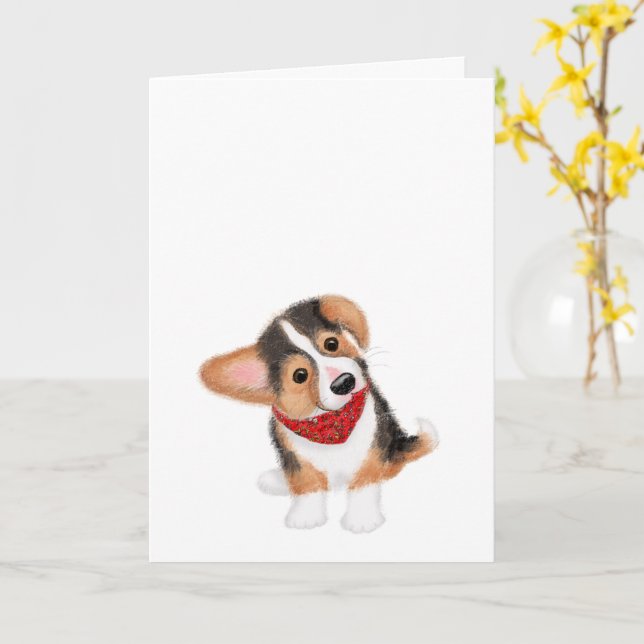 Blankt Cute Corgi-valp-kort Kort (Gul blomma)