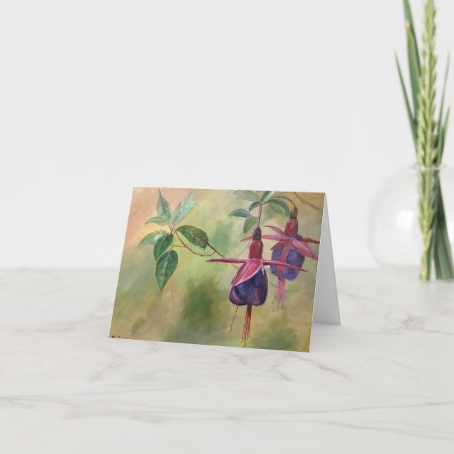 Blankt gratulationskort med Fuchsia-blommans utfor Tack Kort (Framsida)