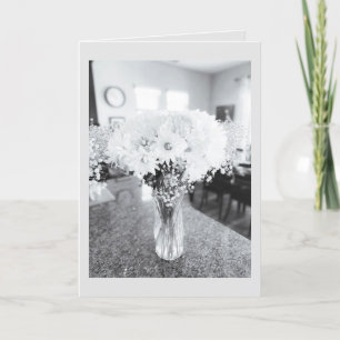 Blankt gratulationskort, svartvitt blommor tack kort