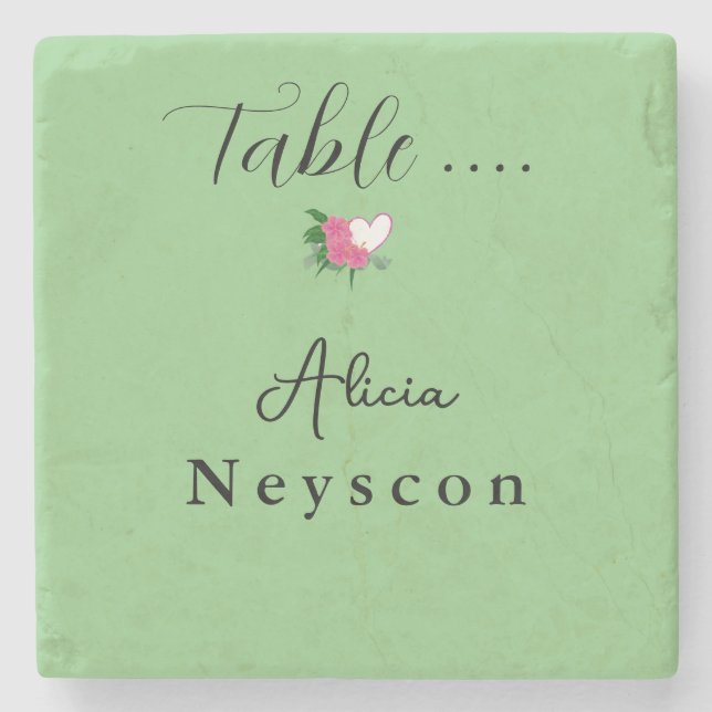 Blankt Greenery Bröllop grönt blommor hjärta Stenunderlägg (Framsidan)