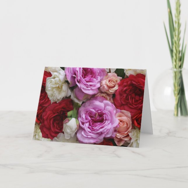 Blankt insida Söt Blommigt Röd Rosa Elegant vikt Anteckningskort (Framsida)
