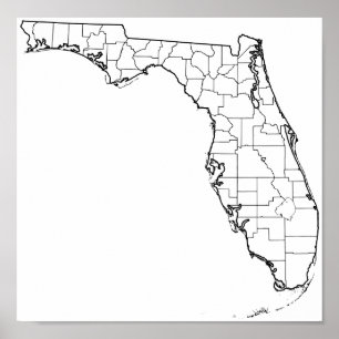 Blankt kontur för Florida Countys Blank Karta Poster