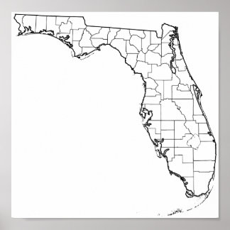 Blankt kontur för Florida Countys Blank Karta Poster