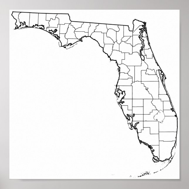 Blankt kontur för Florida Countys Blank Karta Poster (Framsidan)