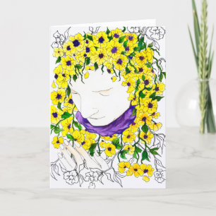 Blankt kort med kvinna med blomhår