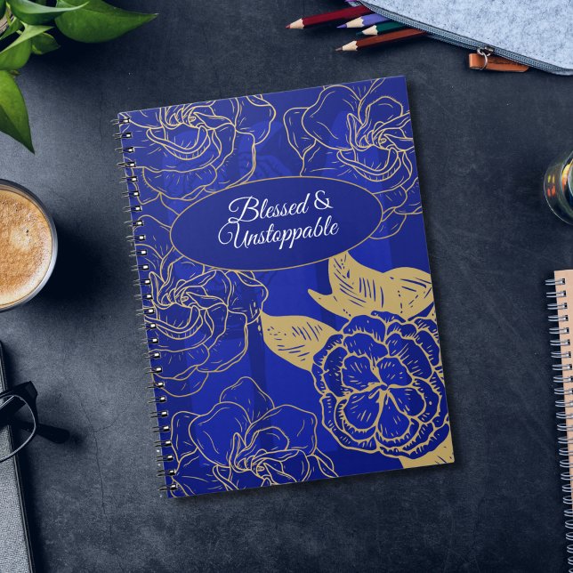 Blankt och ostoppbar offert på Blommigt med blå Vi Anteckningsbok (Skapare uppladdad)
