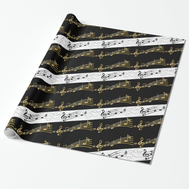 Blankt Pappert, svart och vitt Musik noter Presentpapper (Utrullad)