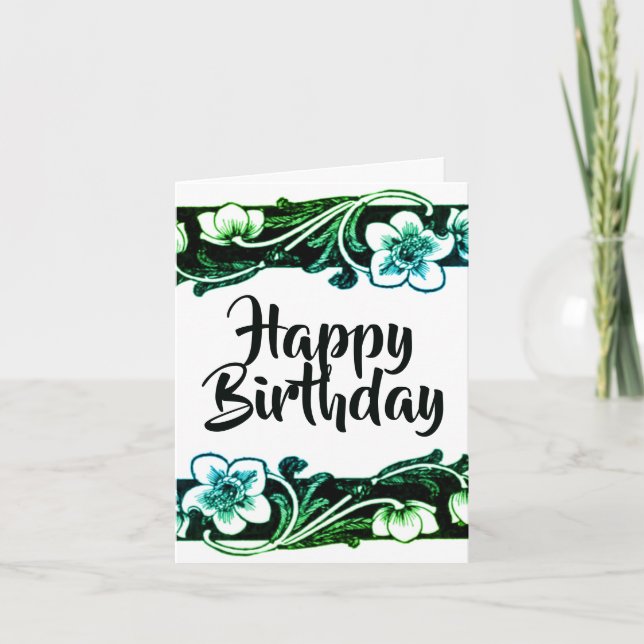 Blankt svart och vit Blommigt Blank Birthday Kort (Framsida)