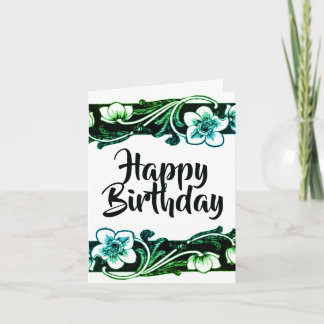 Blankt svart och vit Blommigt Blank Birthday Kort