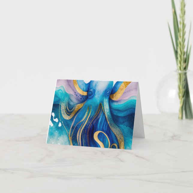Blankt turkos-kort i Guld Octopus Blank Greeting C Kort (Framsida)