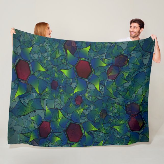 Blånosad virtuell bläckfisk med mörk röd hexagon fleecefilt (På plats)