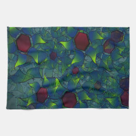 Blånosad virtuell bläckfisk med mörk röd hexagon kökshandduk