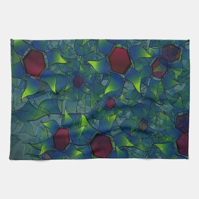 Blånosad virtuell bläckfisk med mörk röd hexagon kökshandduk (Horisontell)