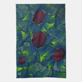 Blånosad virtuell bläckfisk med mörk röd hexagon kökshandduk