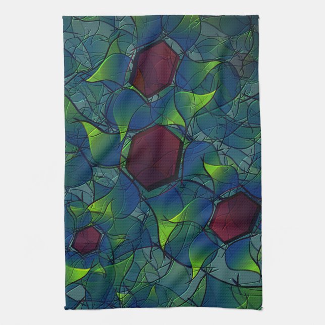 Blånosad virtuell bläckfisk med mörk röd hexagon kökshandduk (Vertikal)