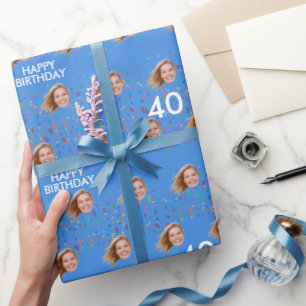 Blånyj Anpassningsbar Ansikte Foto 40:e födelsedag Presentpapper