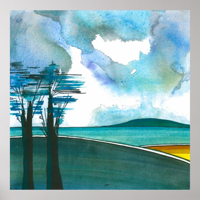 Blåöarnas Abstrakt Art Poster/Skriv ut 24 x 24 tum Poster (Framsidan)