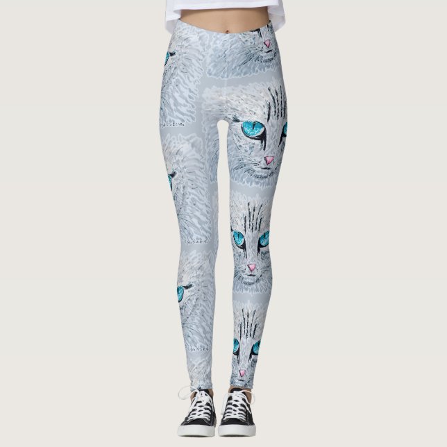 Blåögd Fluffig Katt Leggings (Framsida)