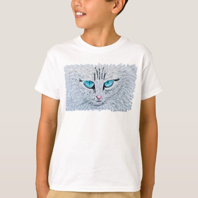 Blåögd Fluffig Katt T Shirt (Framsida)
