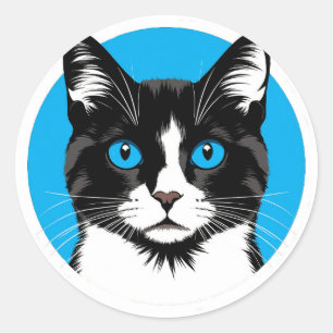 Blåögd Katt 🐱Modern Minimal Djur 🐱 Runt Klistermärke