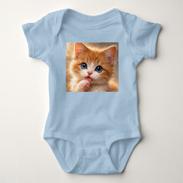 Blåögd kattunge slickar tass t shirt (Framsida)