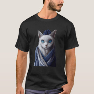Blåögd ledsen katt med vit och grå päls Ko T Shirt